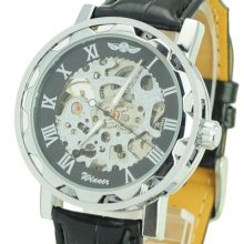 Men Skeleton Transparent Mechanical Stainless Steel Case Classic Wrist Watch