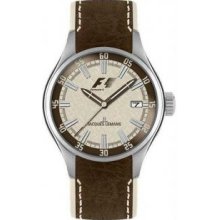 Menandamp;apos;s Stainless Steel Formula One Cream Dial Brown Leather Strap Midsize - Watch