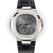 Men's 18K White Gold Alligator Black Dial Patek Philippe Nautilus