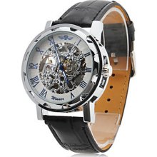 Men's Analog Automatic Mechanical Skeleton Casual Wrist Watch Black White Red