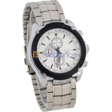 Men's Analog Watch with Stainless Steel Band (White)