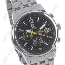 Mens Biaqi Stainless Steel Swiss Mechanical Black Yellow & Chrome Watch