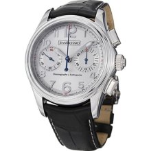 Men's Bressel Chronograph Silver Dial Black Genuine Alligator ...