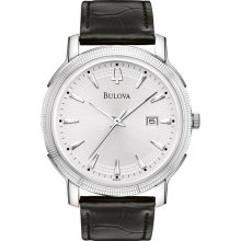 Mens Bulova Dress Duets Watch in Stainless Steel with Leather Str ...