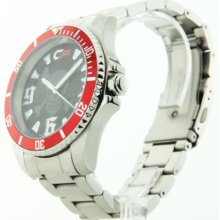 Mens Cage Fighter Silver Stainless Steel Red Rotating Bezel Watch CF33