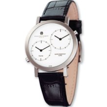 Mens Charles Hubert Leather Band White 37mm Dial Dual Time