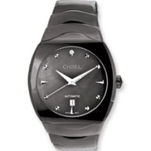 Mens ChiselÂ® Tungsten & Mop Black Dial Automatic Watch