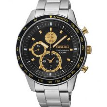 Men's Chronograph Stainless Steel Case and Bracelet Black Dial Tachymeter Bezel