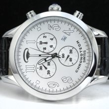 Men's Chronotech Swiss Prince Stainless Steel Chronograph Leather Watch