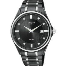 Mens Citizen Eco-Drive Watch with Diamond Accents in Black Stainl ...