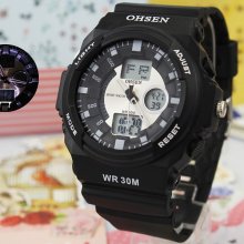 Mens Classic Ohsen Calendar Week Light Lcd Quartz Sports Rubber Watch Wr30m