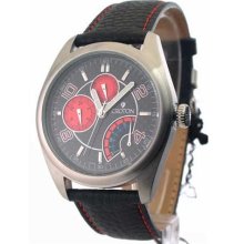 Mens Croton Leather Day Date 24 Hr Time Watch CN307161BSRD