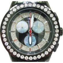 Mens Diamond Aqua Master Watch Round Cut Black MOP 19635 8.00ct