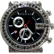 Mens Diamond Gucci Watch Fully Iced Black 101G Chrono YA101309 13.50ct