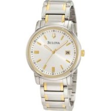 Mens Dress Bulova Quartz Gold Tone & Stainless Steel Watch 98b157