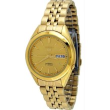 Men's Gold Tone Seiko 5 Automatic Link Bracelet White Dial