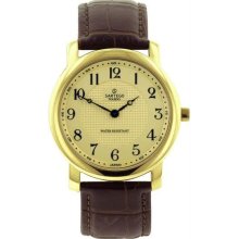 Men's Gold Tone Stainless Steel Case Toledo Dress Gold Dial Leather Strap