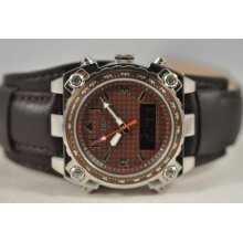 Mens I By Invicta Ana Digital Brown Leather Dual Time Watch