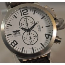 Mens Invicta 3450 Corduba Classic White Dial Chronograph Brown Leather Watch