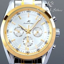 Men's Ks Luxury 6 Hands Mechanical Date Day Steel Band Sport Analog Wrist Watch