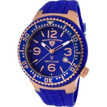 Men's Neptune Blue Dial Rose IP Case Blue Silicone ...