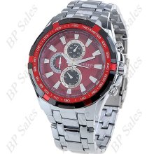 mens new Curren stainless steel quartz watch w/red ,black & chrome finish