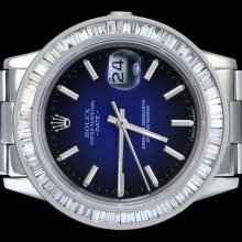 Men's Rolex Oyster Perpetual Date Stainless Steel Baguette Diamond Bezel