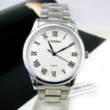 Mens Roman Scale Simple Generous Fashion Classic Metal Wrist Watch White