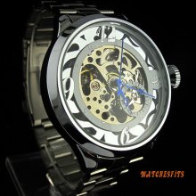 Mens Special Office Transparent Dial Stainless Steel Automatic Mechanical Watch