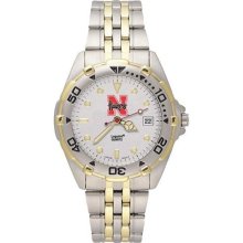 Mens Sports Watches - Nebraska Cornhuskers N with Huskers All Star Watch with Stainless Steel Band - Men's