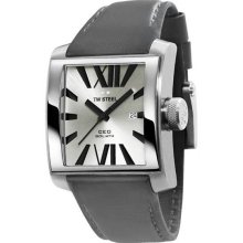 Men's Square Stainless Steel Ceo Goliath Quartz Silver Dial Gray Leather Strap D