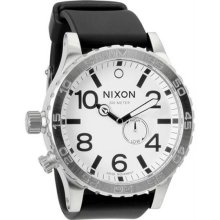 Men's Stainless Steel Case Rubber Bracelet Quartz White Dial