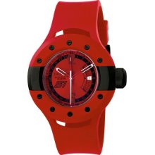 Men's Stainless Steel Case Quartz S1 Rally Red Tone Dial Rubber Strap Date Displ