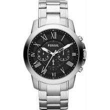 Men's Stainless Steel Case and Bracelet Black Dial Chronograph Roman