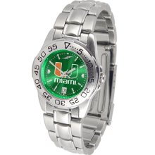 Miami Hurricanes Sport AnoChrome Steel Band Women's Watch