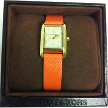 Michael Kors Ladies Orange Leather Band Square Watch Style:mk2270 Msrp $140.00