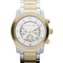 Michael Kors Men's Chronograph Two Tone Stainless Steel Case and Bracelet Silver Tone Dial Date Display MK8283