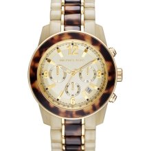 Michael Kors 'Preston' Two Tone Chronograph Bracelet Watch Tortoise/ Horn