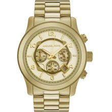 Michael Kors Watch Mk8077 Men's Chronograph Champagne Dial Gold Tone Stainless