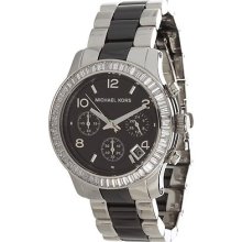 Michael Kors Women's Silver & Black Ceramic Chrono Calendar Watch Mk5677