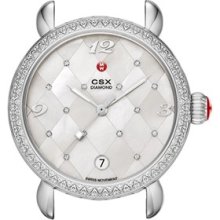 MICHELE 'CSX-36' Quilted Mosaic Diamond Watch Case, 36mm Silver