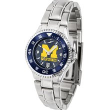 Michigan Wolverines Competitor AnoChrome Ladies Watch with Steel Band and Colored Bezel