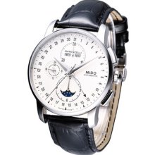 Mido Baroncelli Moonphase Automatic Swiss Watch Cream White M86074m14 Leather