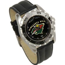 Minn Wild wrist watch : Minnesota Wild Game Time Leather Watch - Black