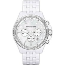 Mk5489 Michael Kors Women Chrono Dial White Band Crystals Watch