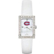 Montreal Canadiens Ladies Allure Watch White Leather Strap LogoArt