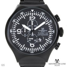 Montres De Luxe Milano Chronograph Men's Watch 50 Mm Type 12 Nero Black/black