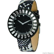 Moog Blk-pltd Crystal Blk Dial Watch w/ (ME-C) Silver/Blk Metallic Band