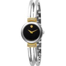 Movado Ladies Harmony Two Tone Stainless Steel Black Dial with Diamonds 0606240