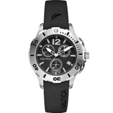 Nautica Ladies Watch A15614m Bfd 101 Dive Style With Black Dial And Black Resin Strap